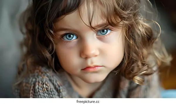 Little girl with blue eyes looking at the camera