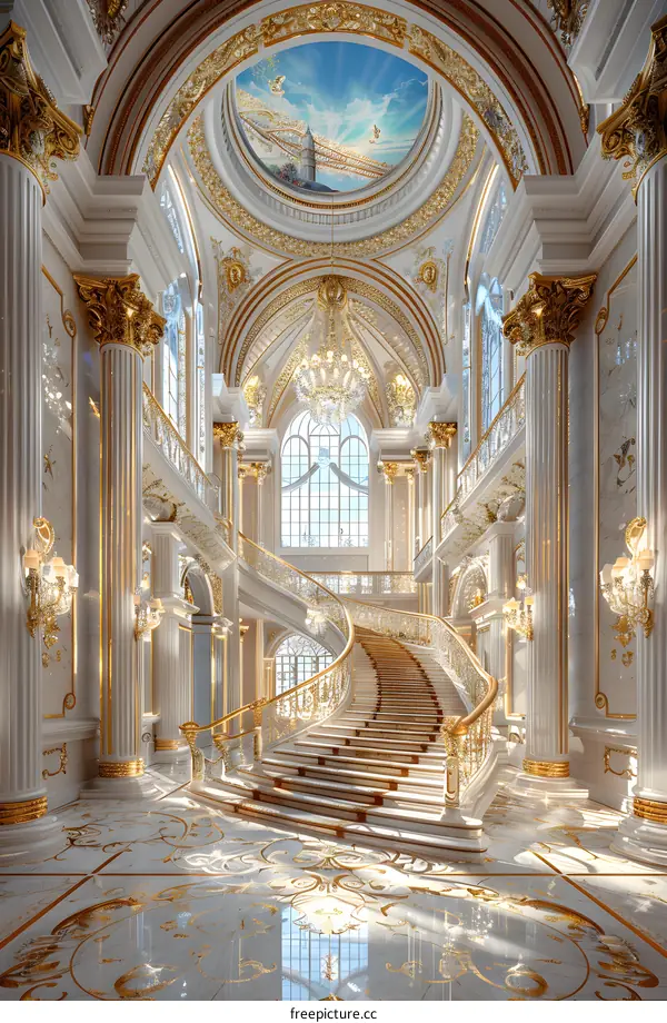 Luxury interior palace staircase gold