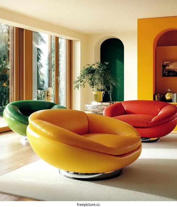 Colorful Retro Living Room with Modern Furniture