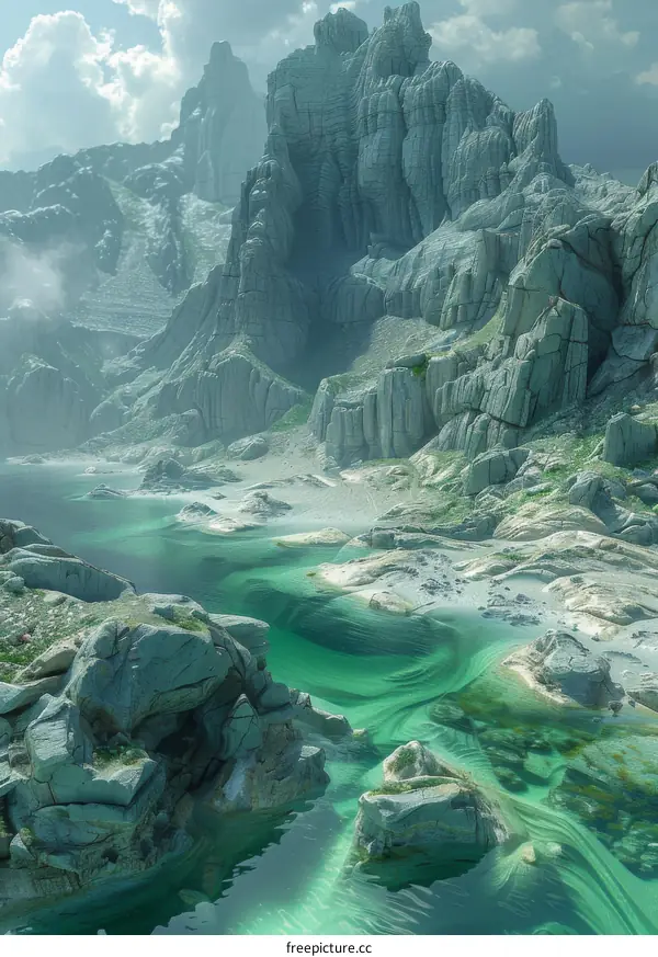 Turquoise River Flowing Through Rocky Mountains Landscape