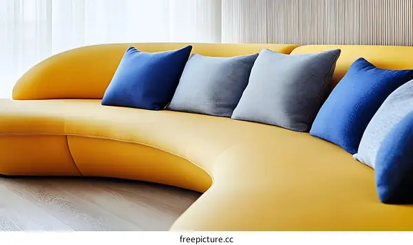 Modern Yellow Sectional Sofa with Pillows