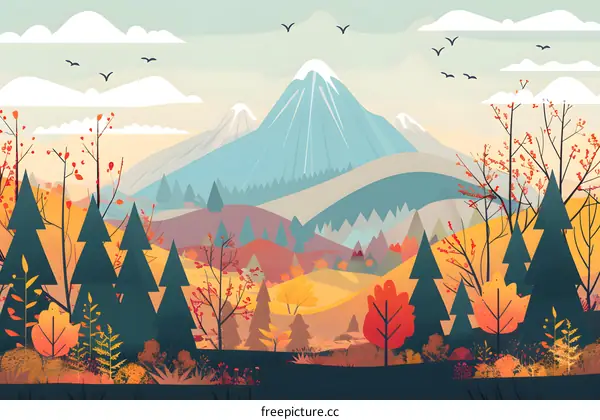 Mountain Landscape with Autumn Foliage