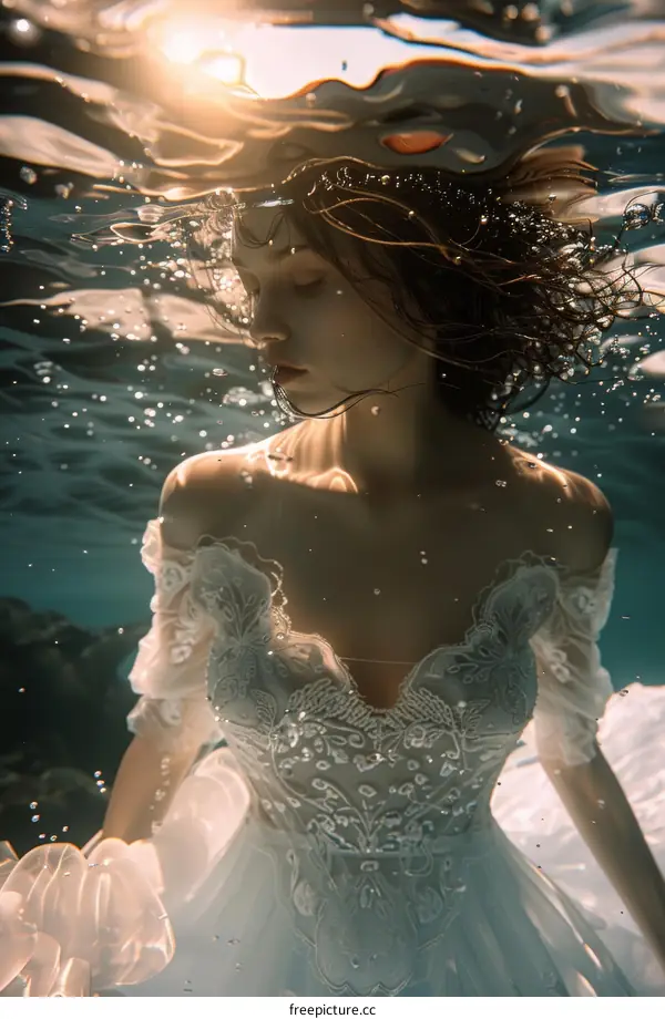 Ethereal Underwater Wedding Portrait