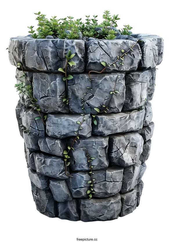[Transparent Background PNG]Stone Flowerpot with Green Plants on transparent background