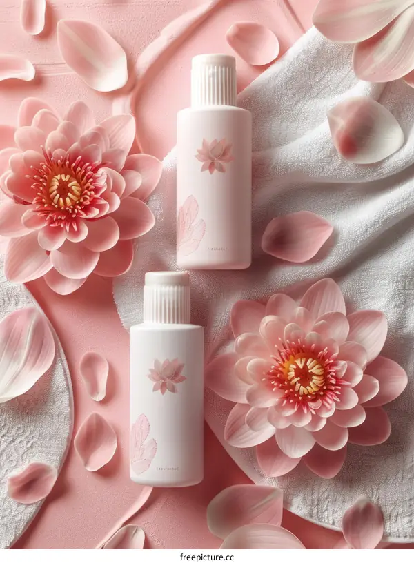 Two bottles of perfume with lotus flowers