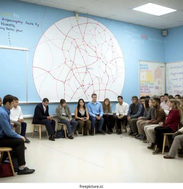 A group of diverse high school students sitting in a circle having a group discussion