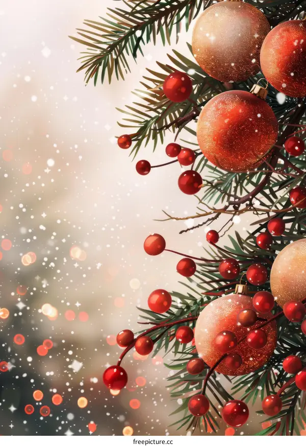 Red and Gold Christmas Ornament with Snowflake and Berry