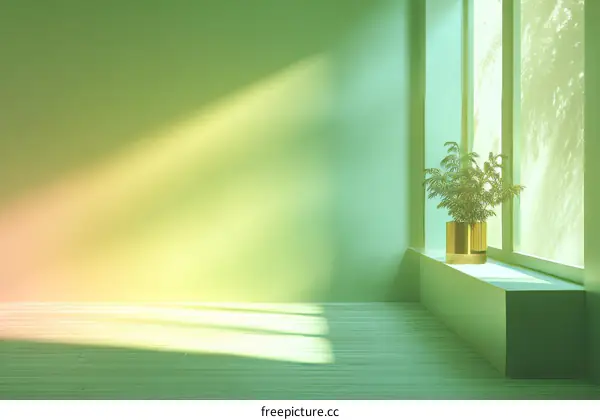 Pastel Green Interior Design Scene with Sunlight