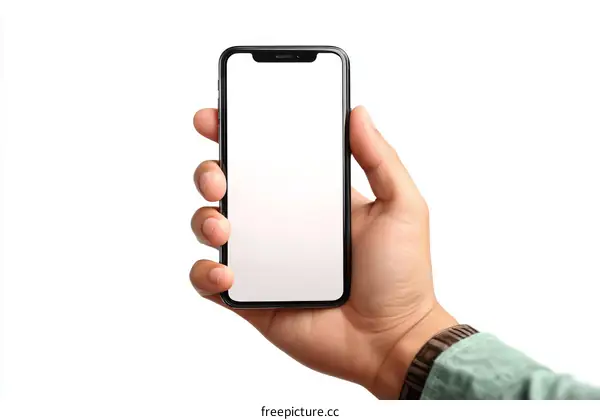 Smartphone Held in Hand Displaying Blank Screen