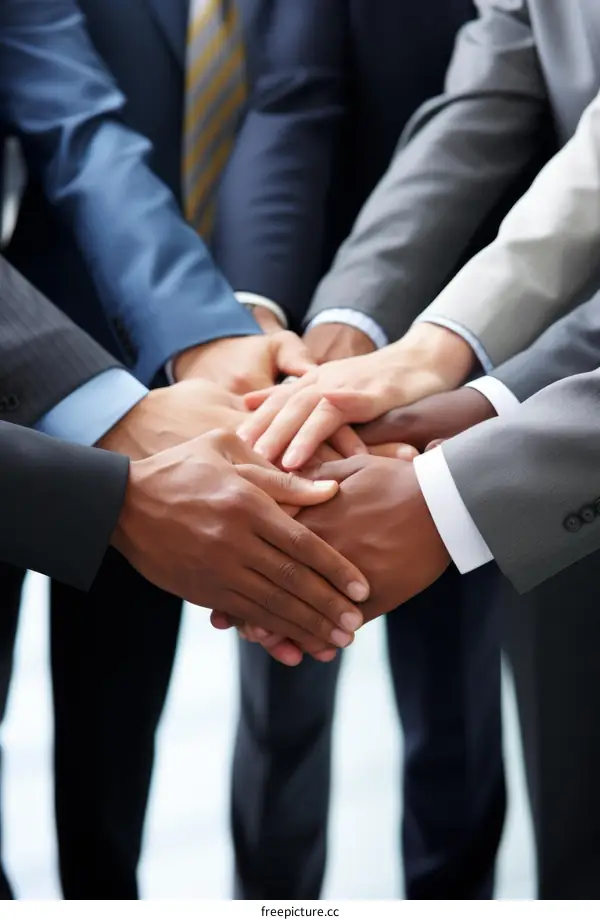 Business people of different ethnicities joining hands together