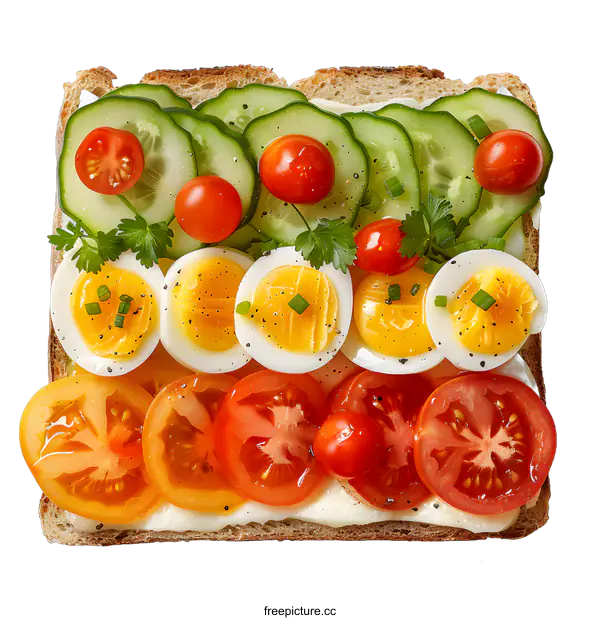[Transparent Background PNG]Delicious and Healthy Sandwich with Cucumber, Tomato, Egg and Parsley