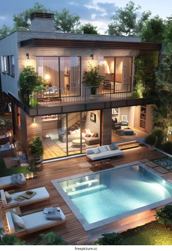 Modern Luxurious House with Backyard Pool Design
