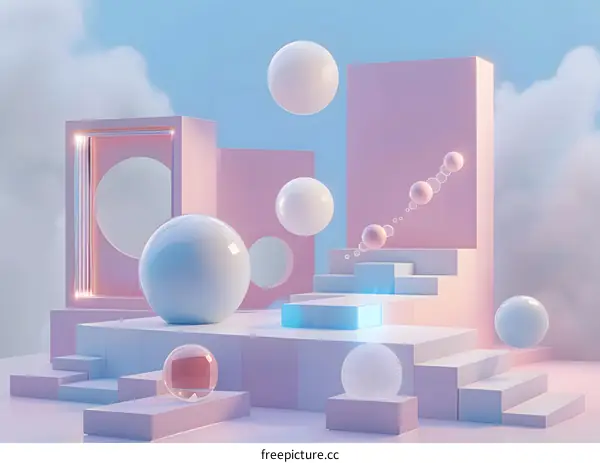 Abstract 3D Render Pastel Pink Blue Geometric Shapes Background