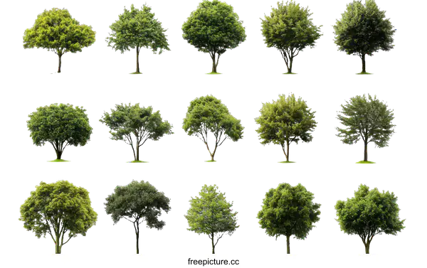 [Transparent Background PNG]Collection of Diverse Trees on White Background