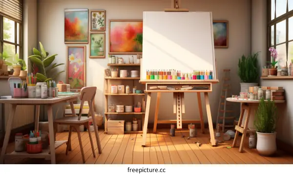 Cozy art studio with lots of natural light