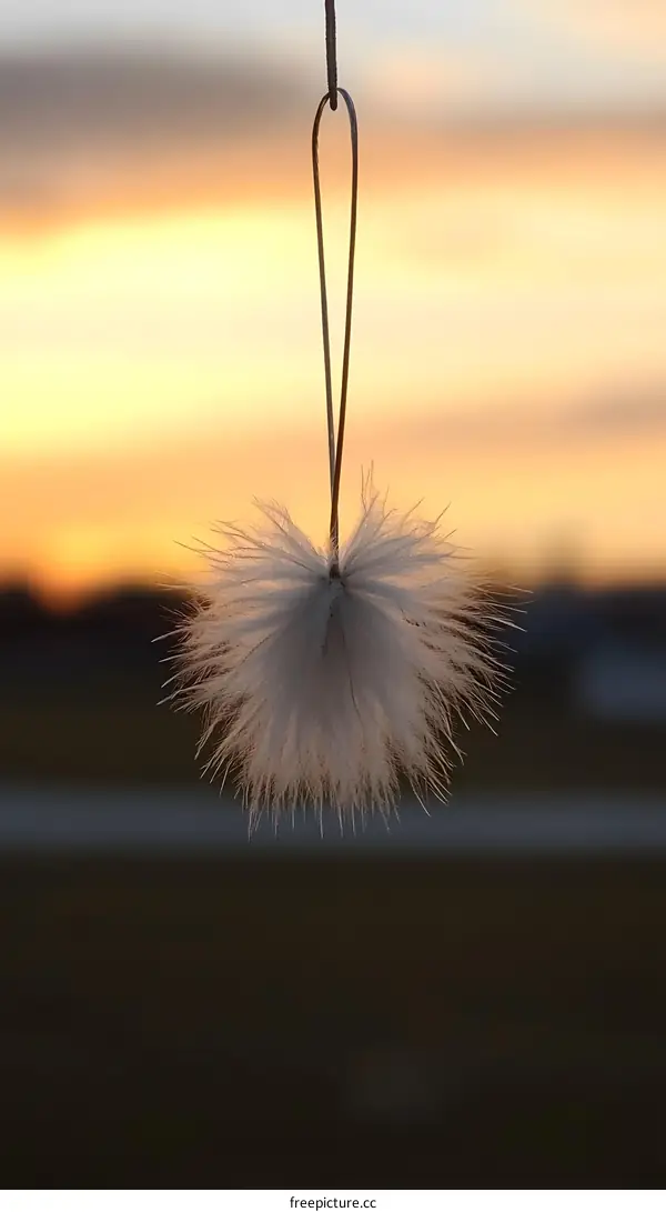 White Fluffy Seed Hanging Against Sunset