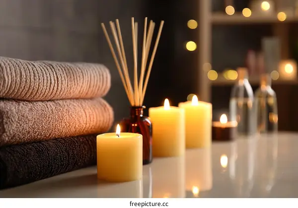 Relaxing Spa Scene with Candles and Towels