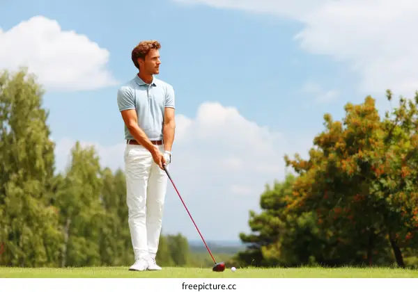 Golf Player Ready to Swing on a Sunny Day