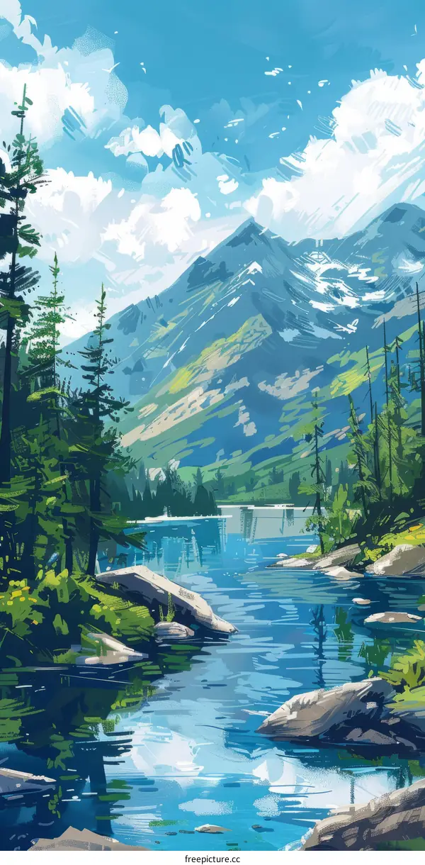 Serene Landscape with Mountains and Lake