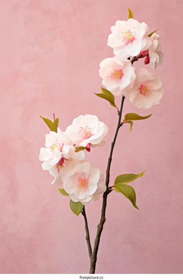 Delicate Cherry Blossom Branch on a Pink Background