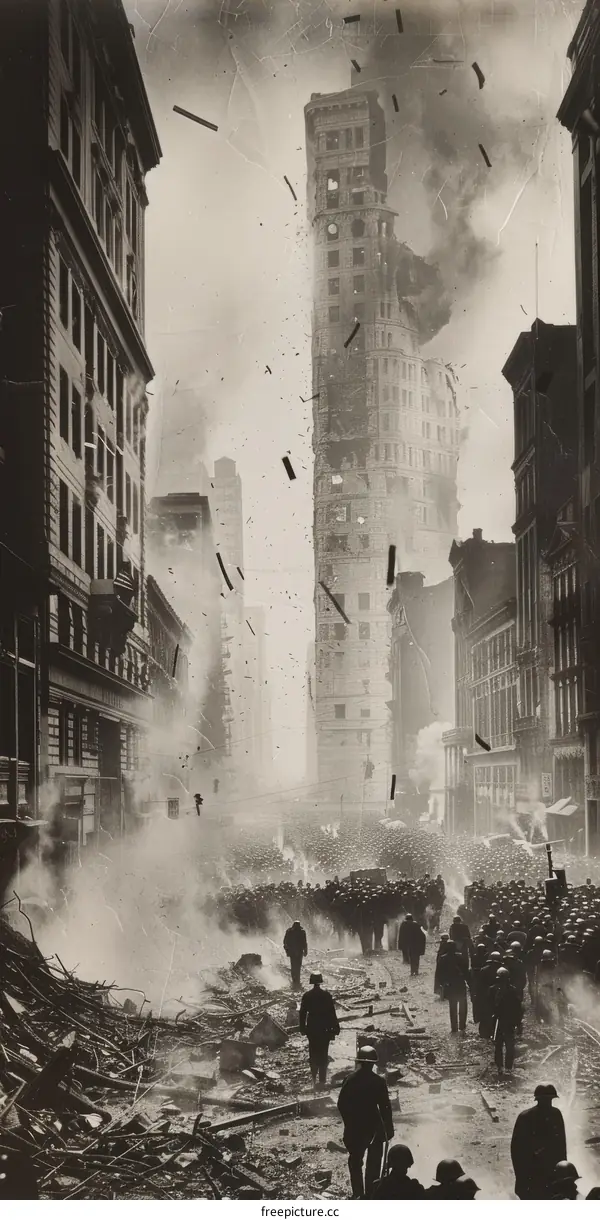 People walking through the ruins of Wall Street after the 1920 explosion