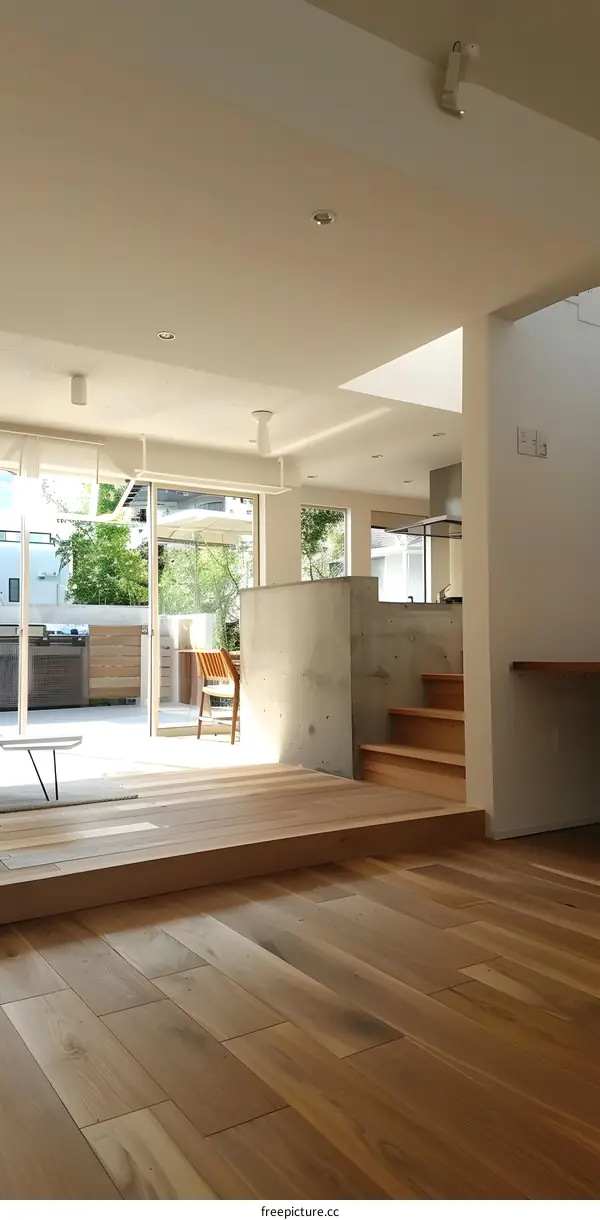 Modern Home Interior Design with Wooden Floor and Concrete Wall