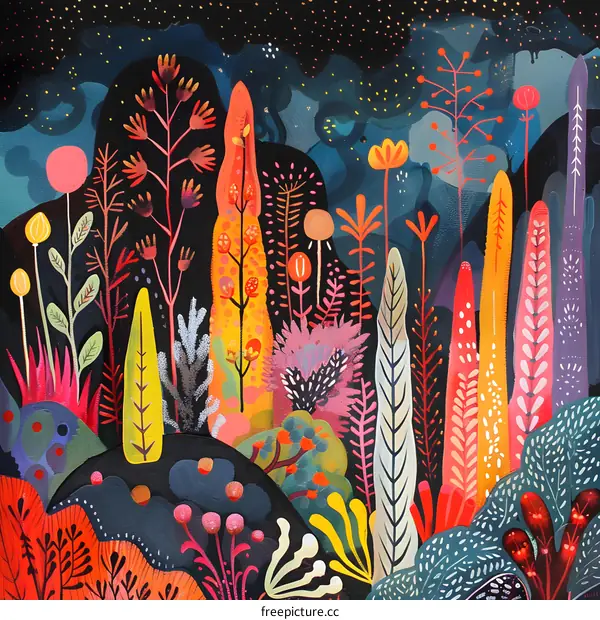 Night Garden With Bright Colors