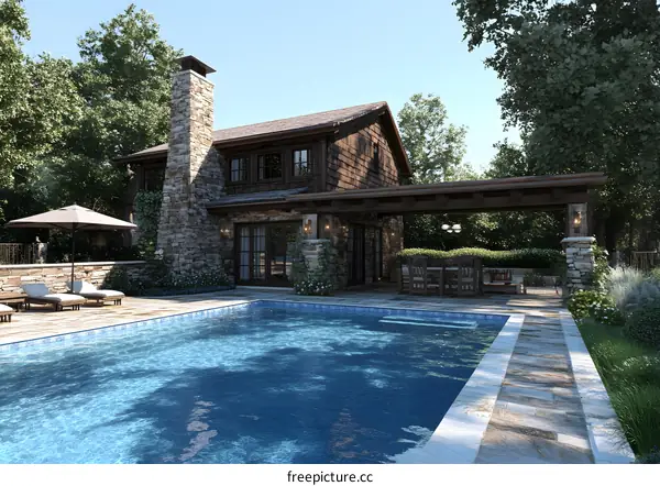 Stone House With Swimming Pool And Patio