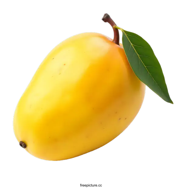 [Transparent Background PNG]Single Yellow Mango with Green Leaf