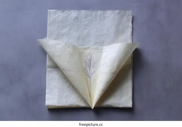 Folded  Cream Colored Fabric with Design