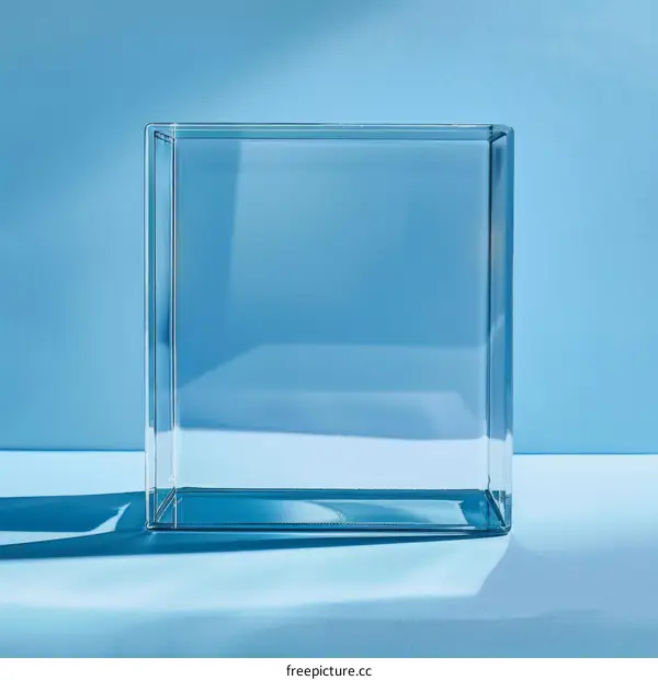 Transparent glass showcase on blue background