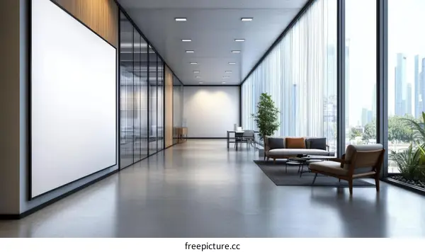 Modern Office Corridor with Blank Signage