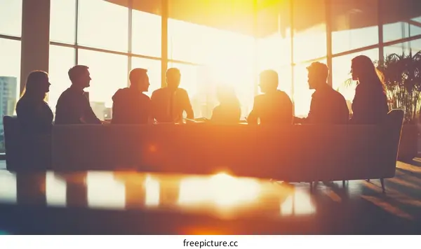 Business Meeting Silhouettes in Modern Office