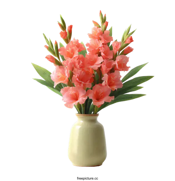 [Transparent Background PNG]Beautiful Pink Gladiolus Bouquet in Vase