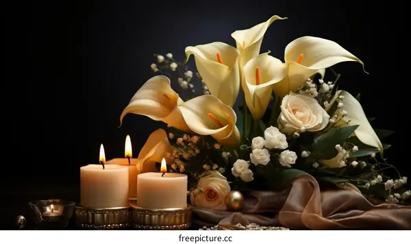 Elegant White Calla Lily and Rose Arrangement with Candles