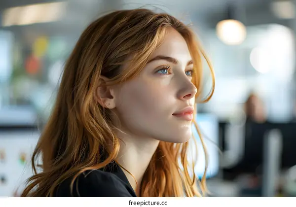 Young Woman Looking Away Thoughtfully in the Office