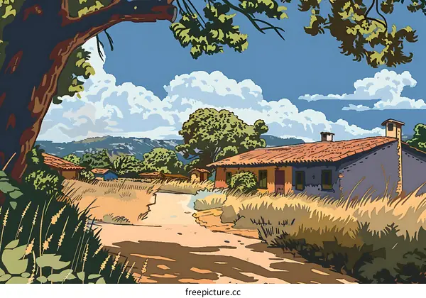 Summer Countryside Landscape Illustration