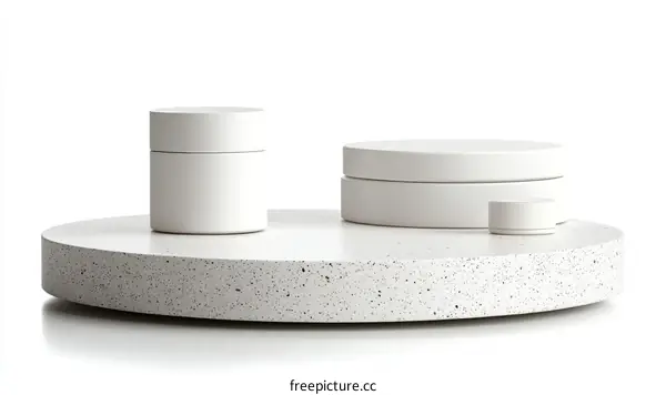 White Cosmetic Product Mockup on a Round Concrete Surface
