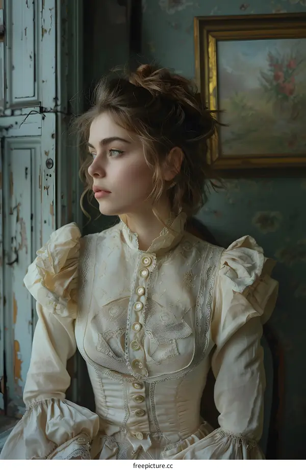portrait of a young woman in a vintage dress