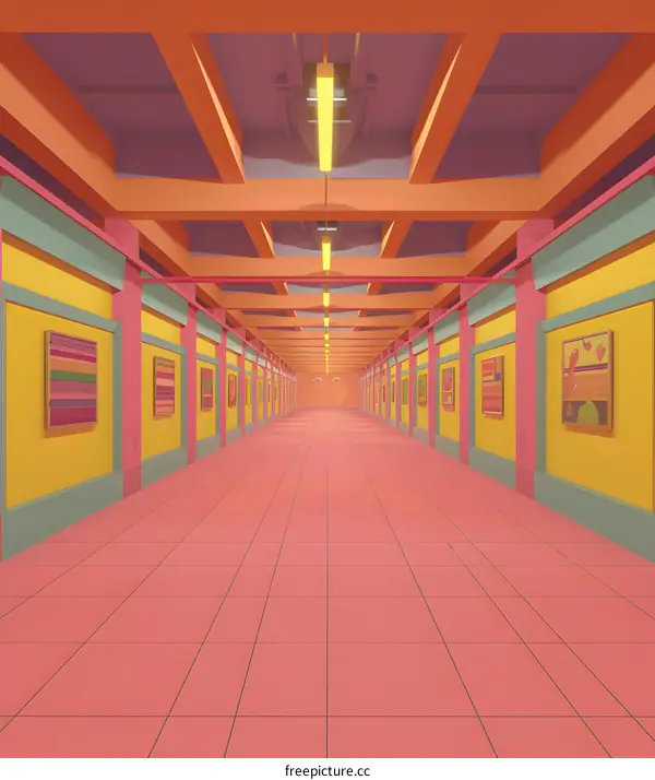 Colorful Corridor With Paintings and Lights