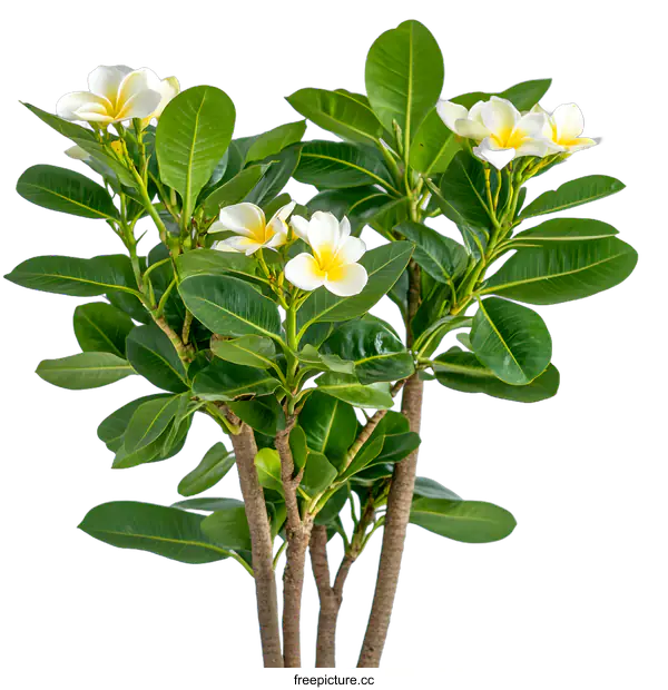 [Transparent Background PNG]White Plumeria Flowers on Green Bush