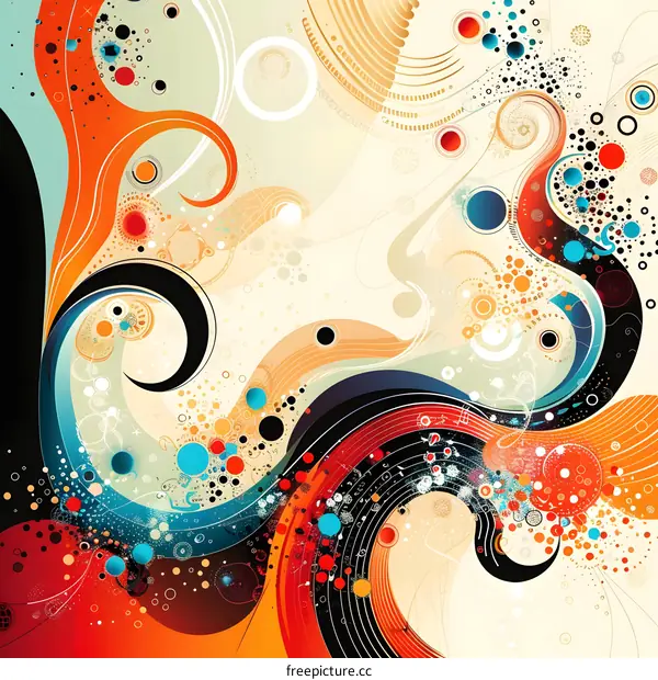 Colorful abstract painting with flowing lines and geometric shapes