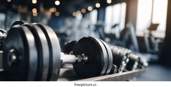Close-up Fitness Dumbbells in a Gym