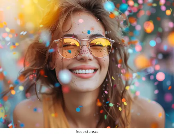 Happy Woman with Confetti Celebration Portrait