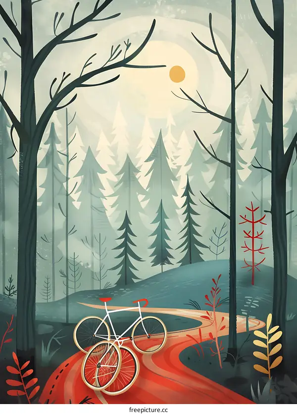 Forest Bike Trail Illustration