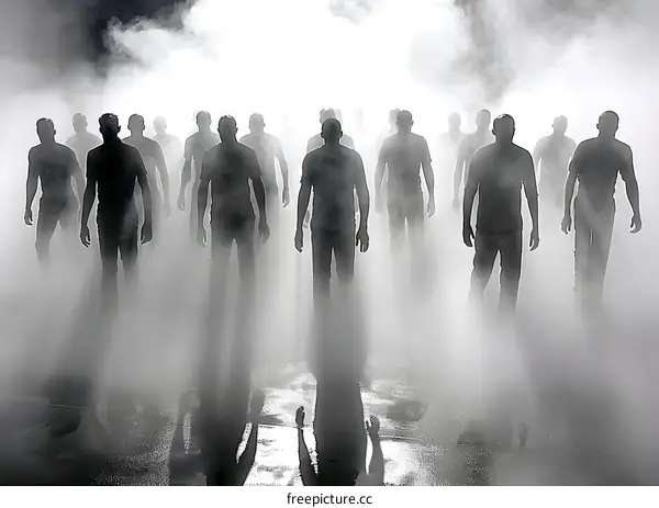 Silhouettes of People Walking Through Smoke