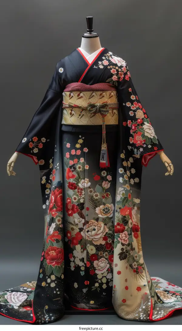 Traditional Japanese Kimono with Floral Design