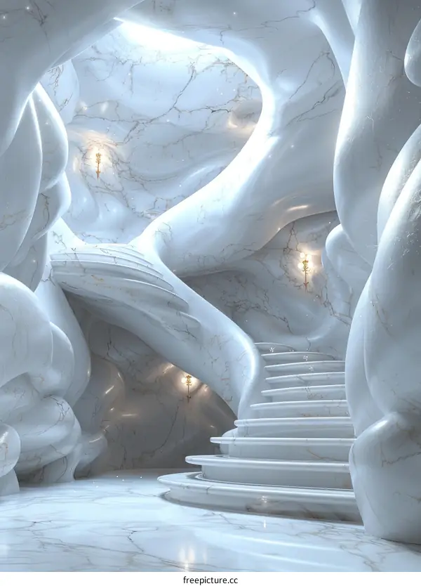 Abstract Marble Staircase in a Dreamy Cave