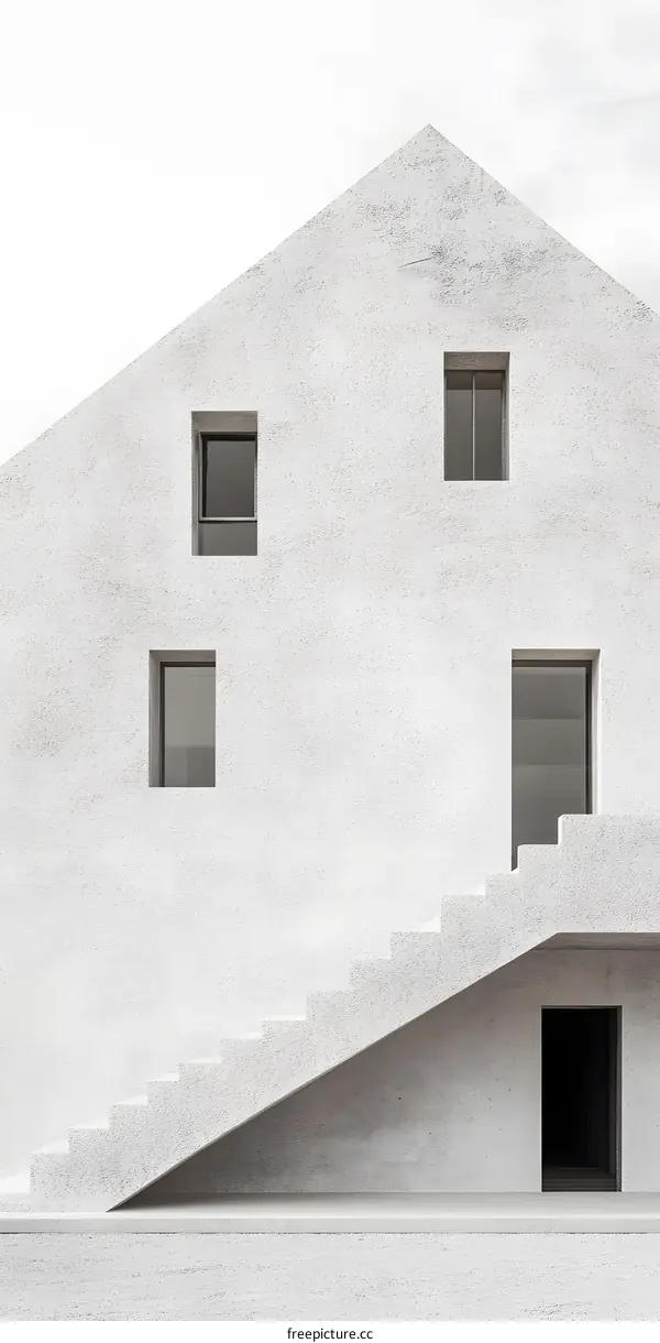 Modern White Building with Concrete Stairs and Windows