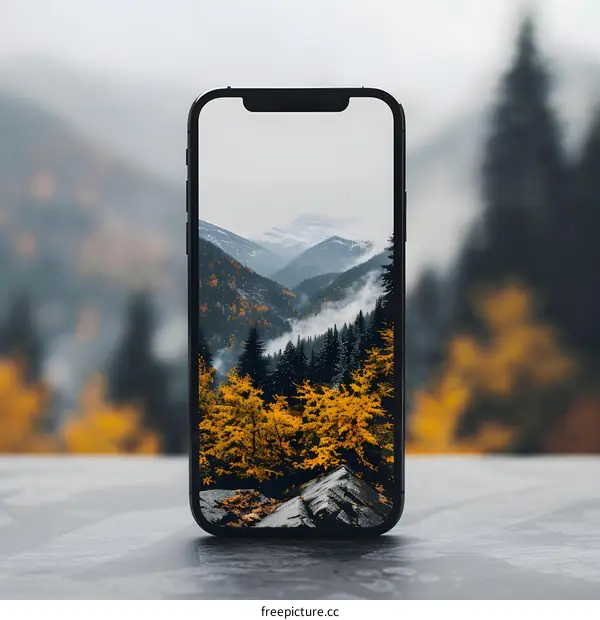 Smartphone Displaying Mountain Landscape